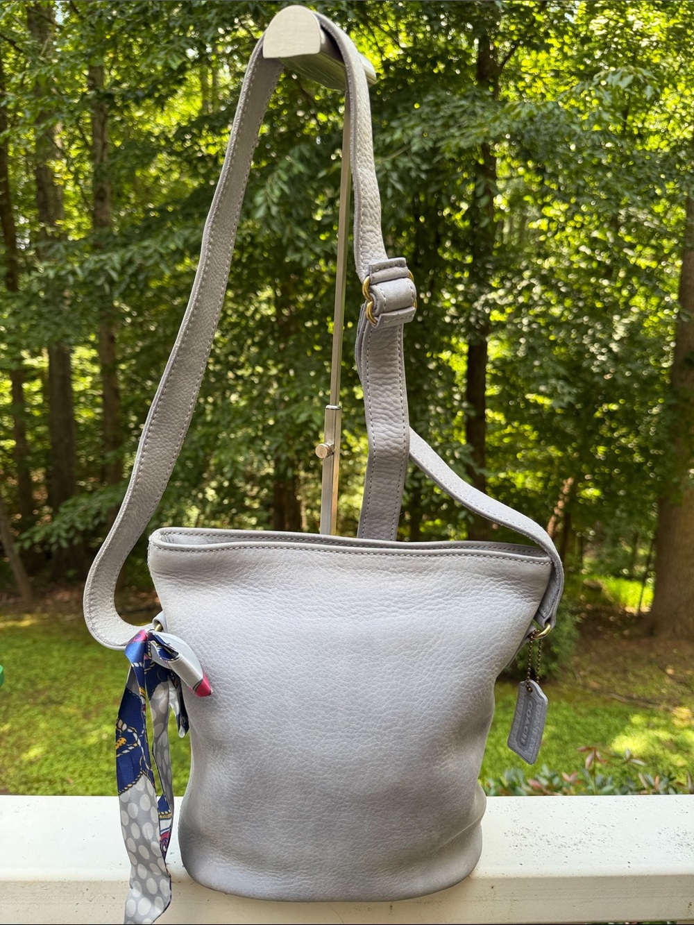 Coach Vintage 4933 Classic Nubuc Gray slate/blue Leather Crossbody Bucket Bag